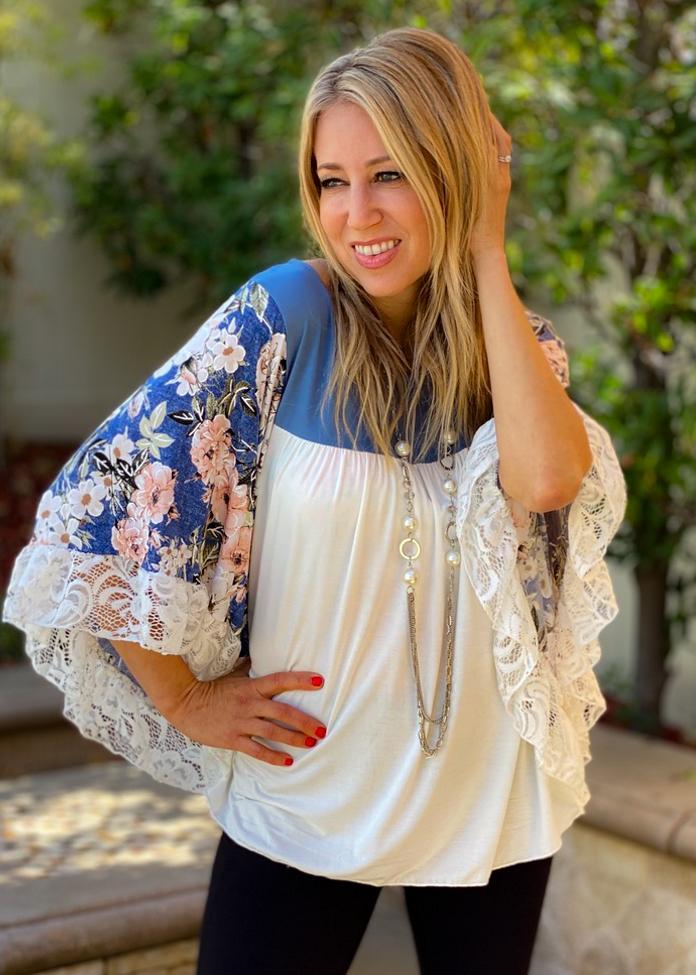 Dainty Floral Color Block Top