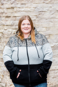Leopard Color Block Full Zip Hoodie