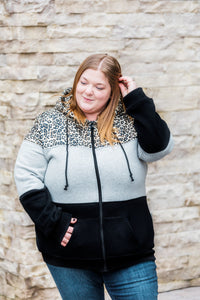 Leopard Color Block Full Zip Hoodie