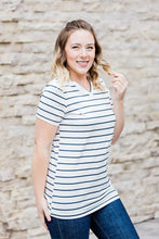 Load image into Gallery viewer, Classic V-Neck Tee - White with Black Stripes