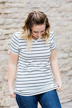 Load image into Gallery viewer, Classic V-Neck Tee - White with Black Stripes