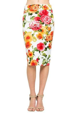 White floral pencil skirt
