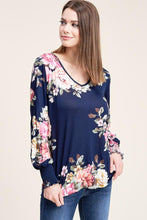 Load image into Gallery viewer, Navy floral long sleeve with smocked wrist