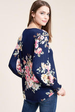 Load image into Gallery viewer, Navy floral long sleeve with smocked wrist