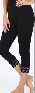 Lace Trim Seamless Leggings in Black
