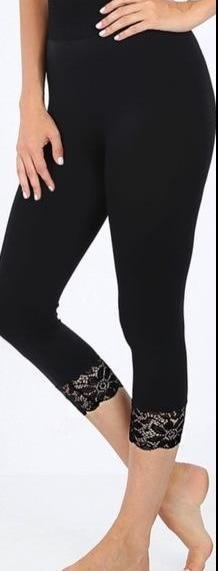 Lace Trim Seamless Leggings in Black