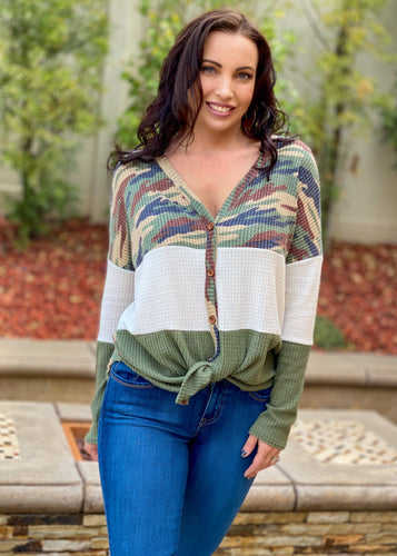Hide Away Camo Waffle Knit Top