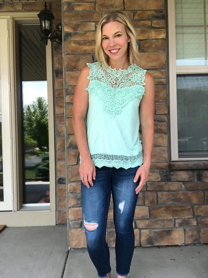Teal lace top tank