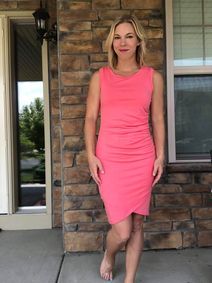 Pink side shirred dress