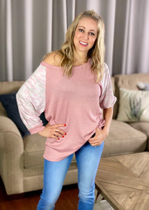 Gotta Move On Pink Camo Knit Top