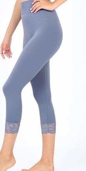 Lace Trim Seamless Leggings in Cement