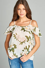Load image into Gallery viewer, Flower print cold shoulder tee