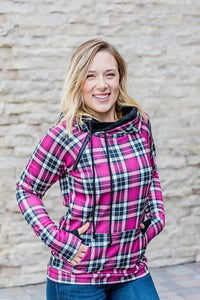 IN STOCK Pink and Black Plaid Double Hoodie