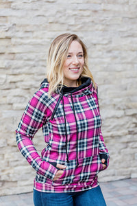 IN STOCK Pink and Black Plaid Double Hoodie