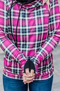IN STOCK Pink and Black Plaid Double Hoodie