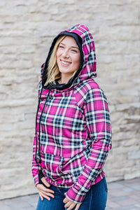 IN STOCK Pink and Black Plaid Double Hoodie