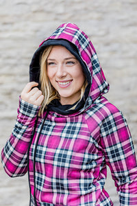 IN STOCK Pink and Black Plaid Double Hoodie