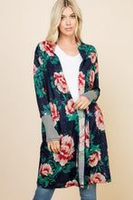 Load image into Gallery viewer, Floral Duster with stripe sleeve contrast