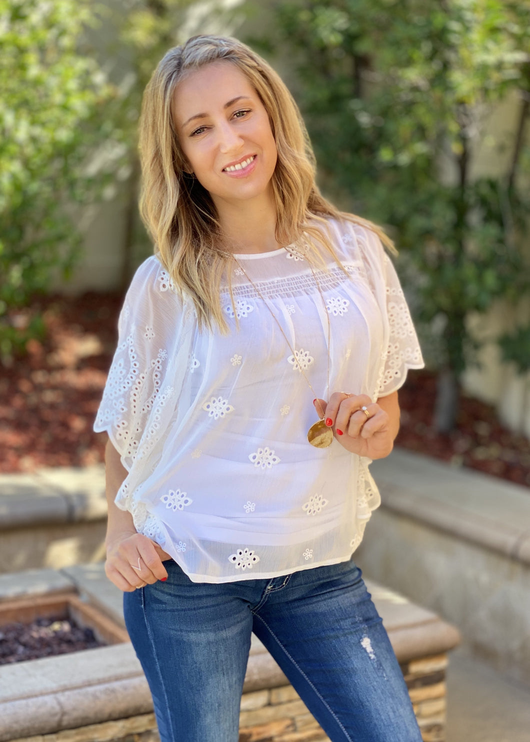 Feminine Flair Eyelet Lace Blouse