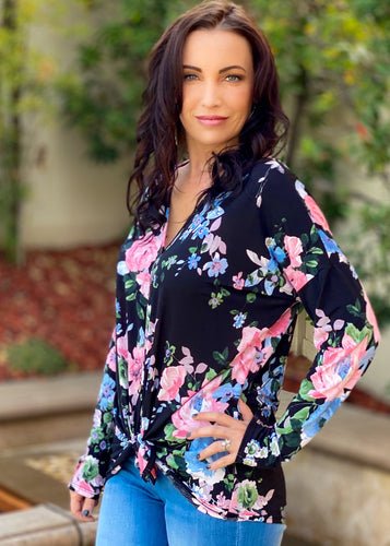Glorious Floral Night Front Tie Top