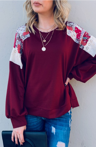 Eyelet Fields Long Sleeve Boxy Top