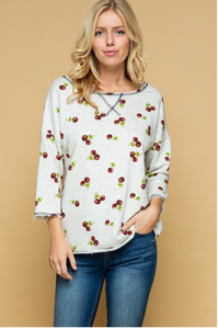 Cherries Jubilee 3/4 Sleeve Top