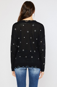 Starry Night Torn Long Sleeve Sweater