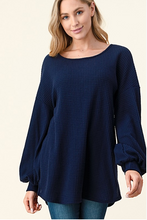 Load image into Gallery viewer, Navy Waffle Knit Open Back Top