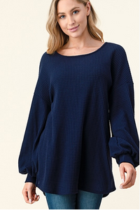 Navy Waffle Knit Open Back Top