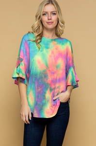 Rainbow Sherbet Tie Dye Bell Sleeve Top
