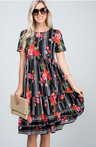 Floral Path Tiered Dress
