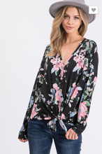 Load image into Gallery viewer, Glorious Floral Night Front Tie Top