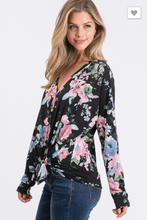 Load image into Gallery viewer, Glorious Floral Night Front Tie Top