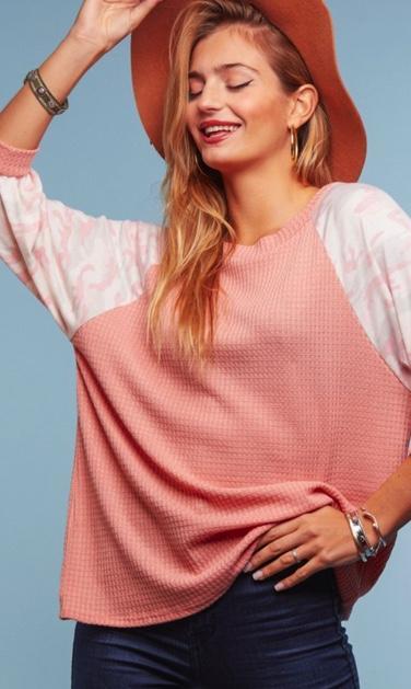 Gotta Move On Pink Camo Knit Top