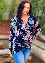 Load image into Gallery viewer, Glorious Floral Night Front Tie Top