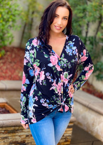 Glorious Floral Night Front Tie Top
