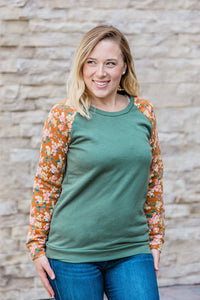 IN STOCK Rust Floral and Green Pullover