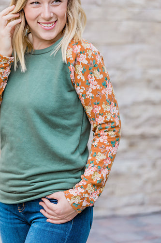 IN STOCK Rust Floral and Green Pullover