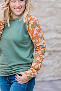 IN STOCK Rust Floral and Green Pullover