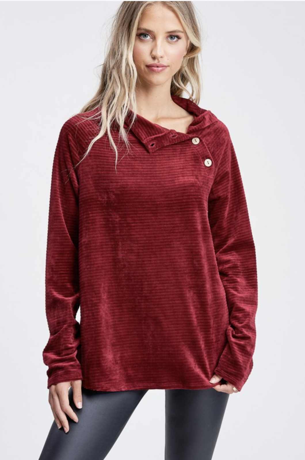 For The Win Burgundy Velour Sweater