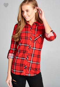 Red and Black Button down plaid