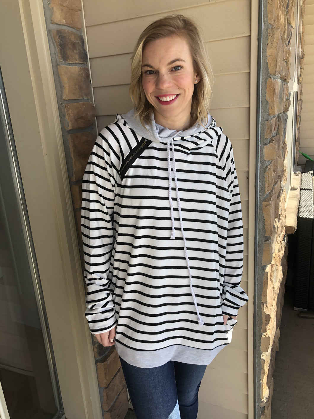 Black and white stripe hoodie