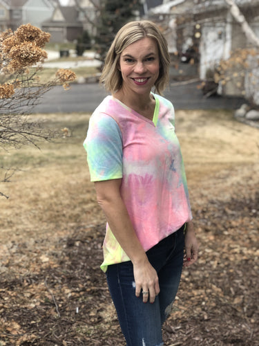 Tie dye v neck tunic tee