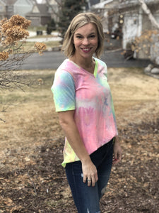 Tie dye v neck tunic tee