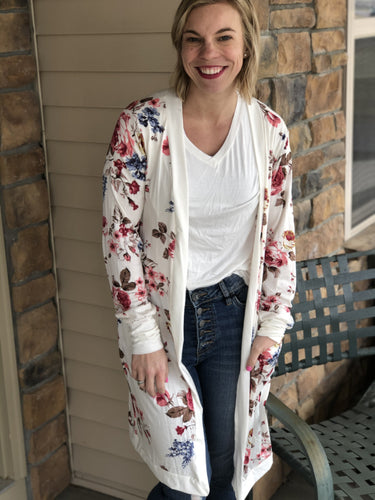 White lightweight Floral Duster