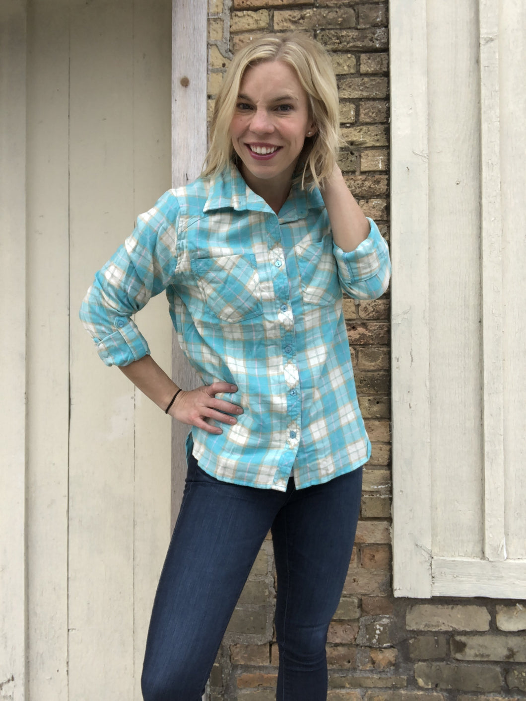 Teal plaid button down