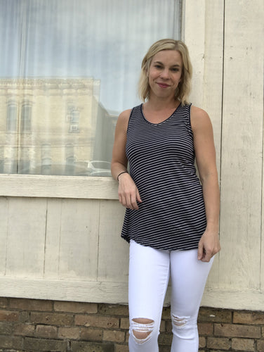 Navy and white stripe V neck tank
