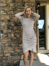 Load image into Gallery viewer, Mocha stripe 3/4 sleeve dress