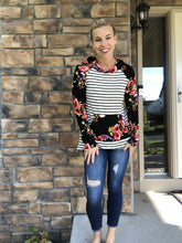 Load image into Gallery viewer, Lightweight Floral and black stripe hoodie