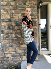 Load image into Gallery viewer, Lightweight Floral and black stripe hoodie